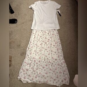 Love Tree White and Pink Floral A-Line Skirt